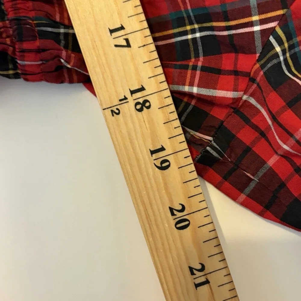 Old Navy Tartan Plaid Puff Sleeve Top Womens M Preppy Holiday Heritage Peplum